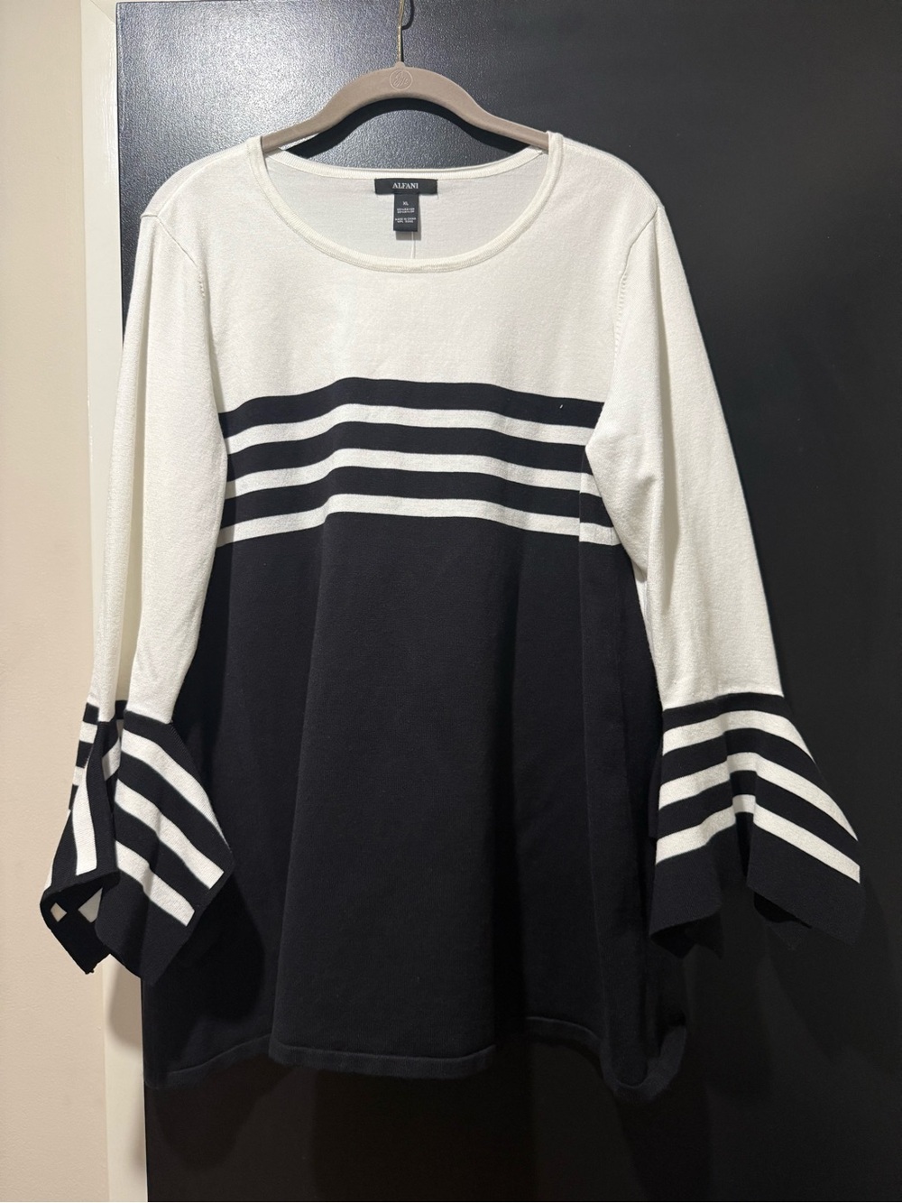 BOGO Alfani Black and White Striped Bell-Sleeve Tunic